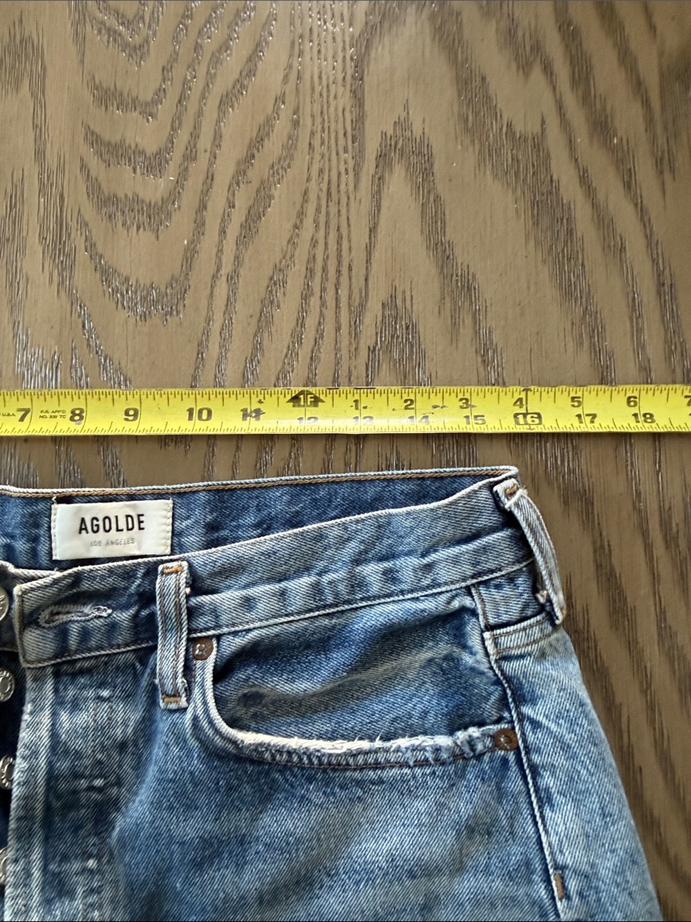 Agolde Light Blue Distressed High-Rise Jean Shorts - Picture 10 of 11
